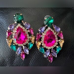 Stunning Statement Earrings – Bold Multi-Color Gem Design